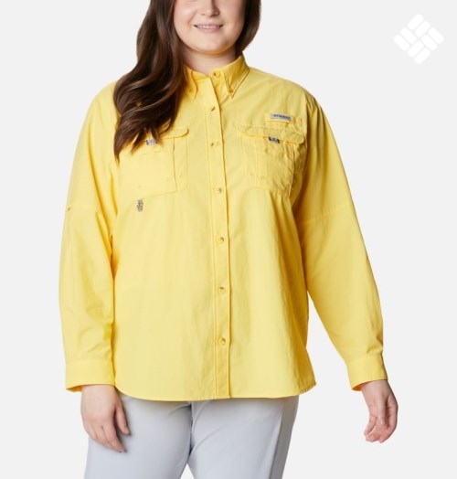 Women's Columbia PFG Bahama Long Sleeve Shirts Yellow | Plus Size CA-FL85C